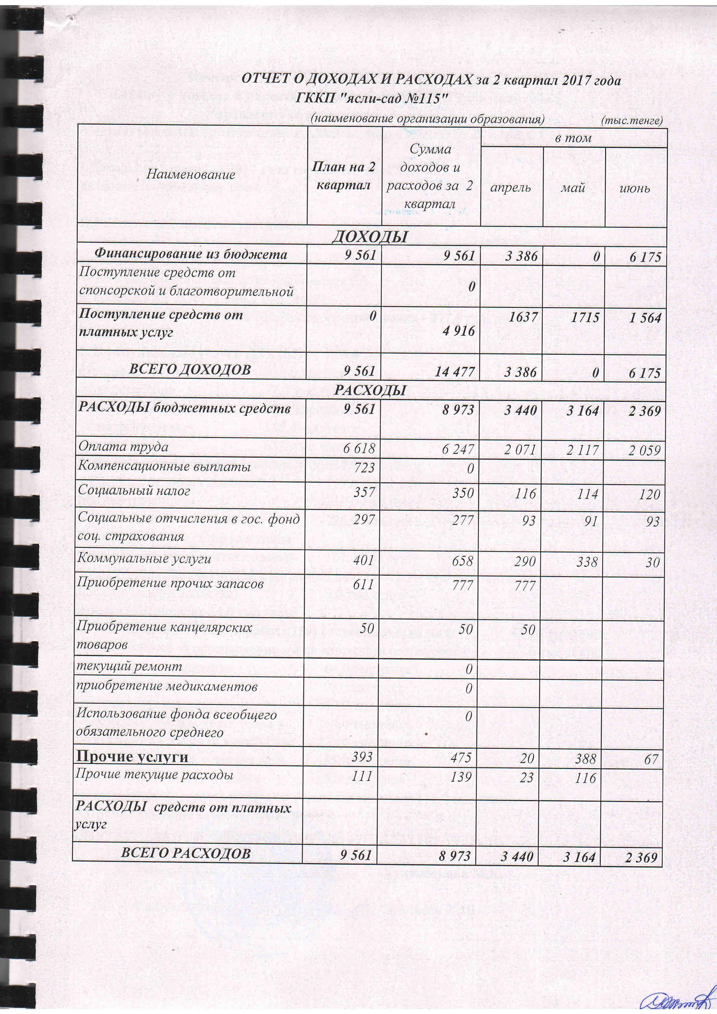 Отчет о доходах и расходах 2017г